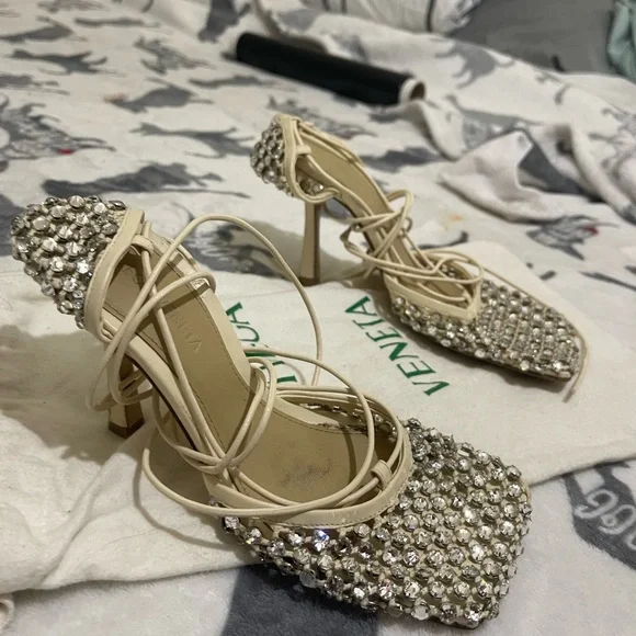 BOTTEGA VENETA Sparkle Stretch Lace-Up Sandal - Picture 6 of 9